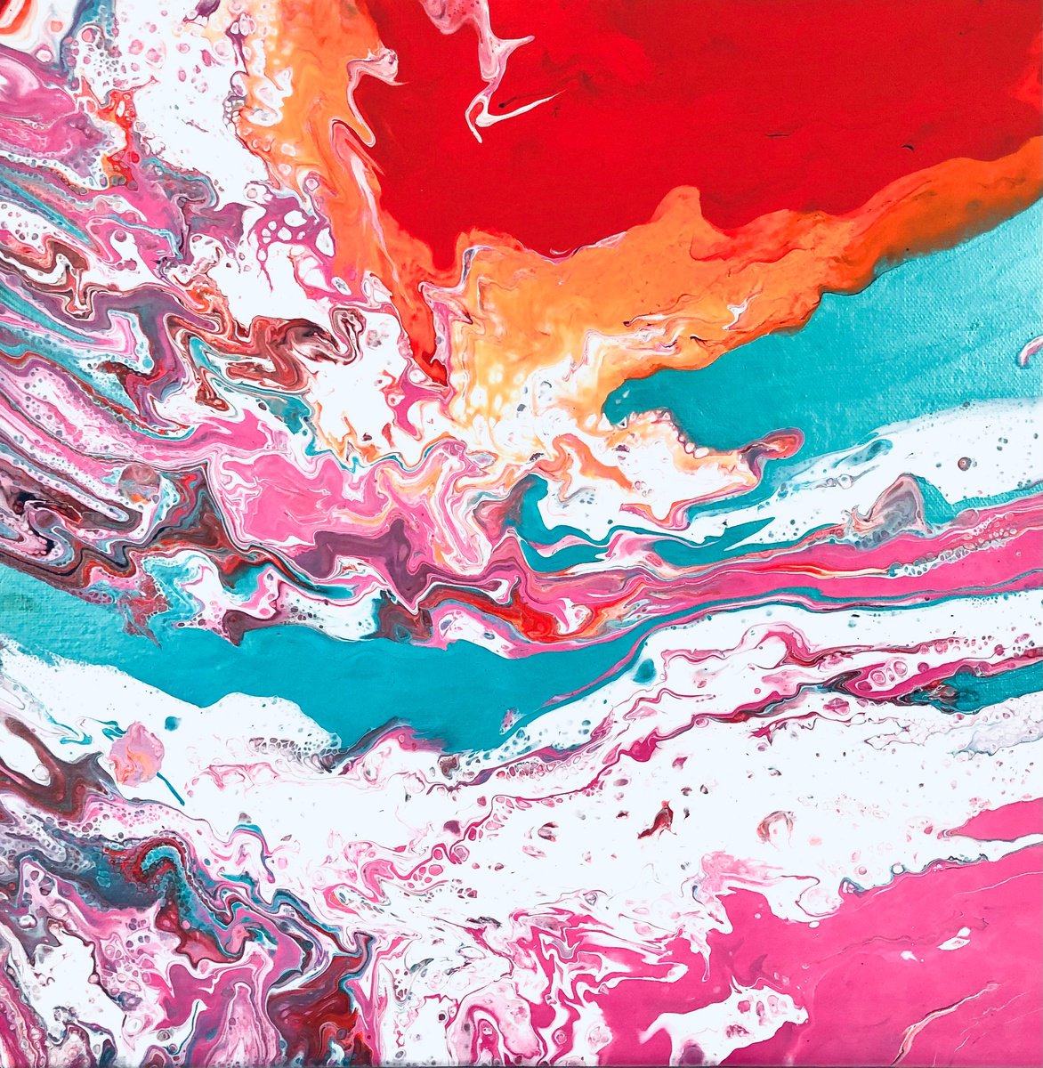 Organic Abstract Acrylic Painting By Lucyanne Terni, 16 X 16", Abstract #4 Pink F, Original Artwork