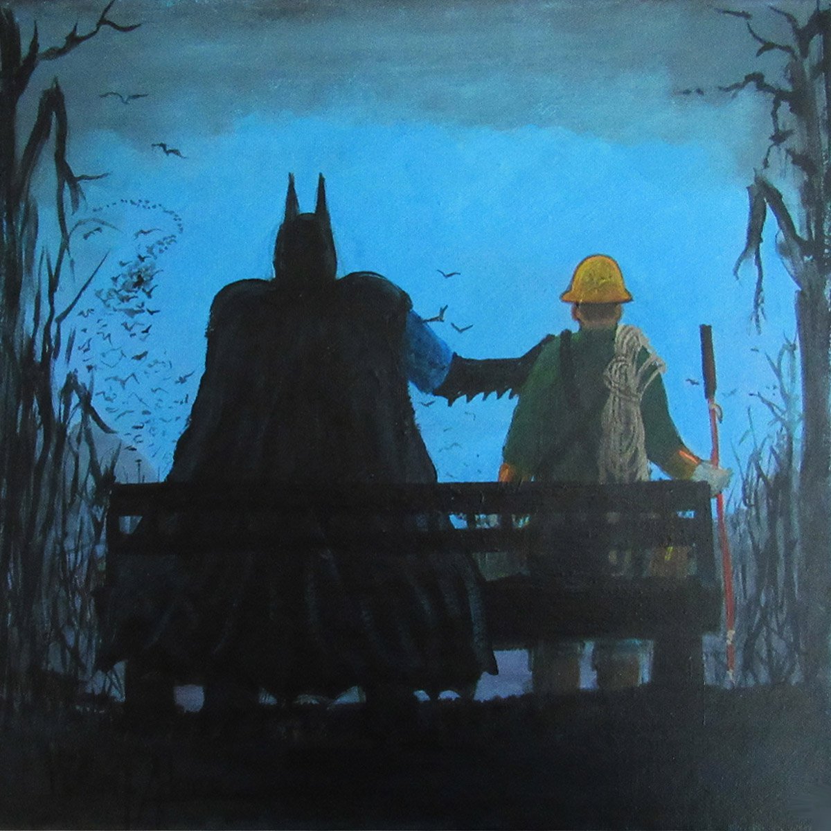 Illustrative Abstract Acrylic Painting By William F. Adams, 12 X 12", Sometimes Even Superheroes ..., Original Artwork