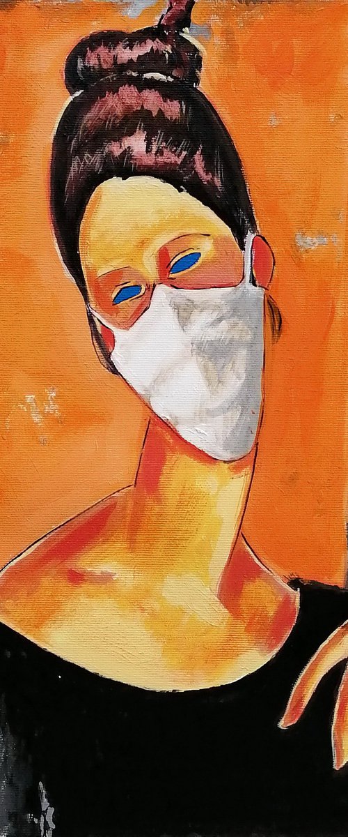 Modigliani's girl in white mask by Evgen Semenyuk