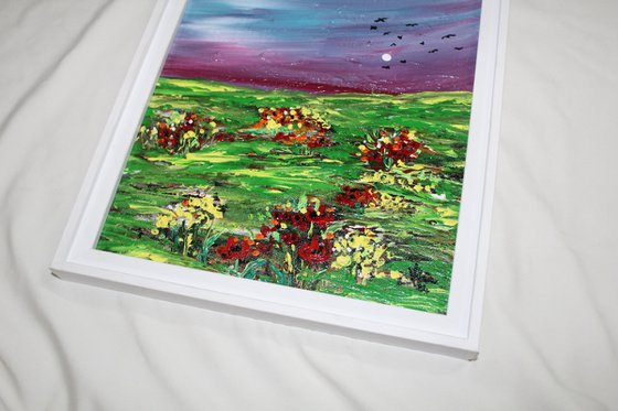 A beautiful day with you - landscape acrylic painting - framed affordable art