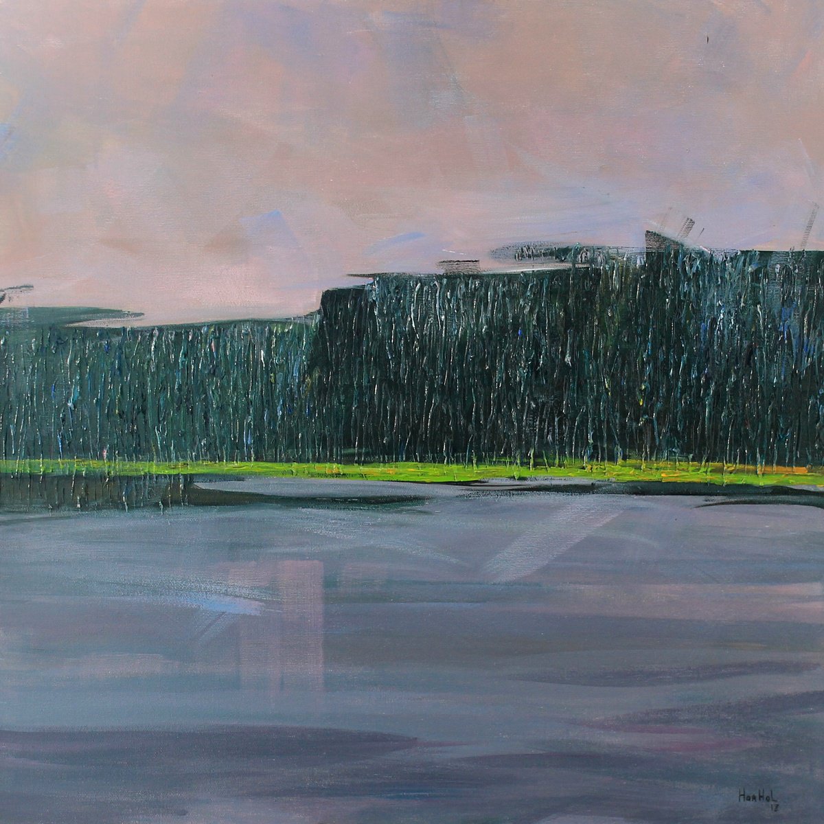 Organic Landscape Acrylic Painting By Olena Horhol, 24 X 24", Bayou, Original Artwork