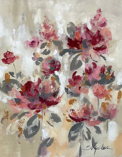 Pink, Gray and Gold Floral II by Silvia  Vassileva