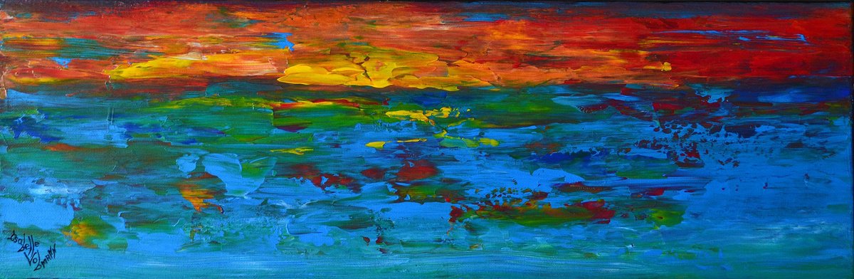 Abstract Acrylic Painting By Isabelle Vobmann, 24 X 8, Abstract Sunset, Original Artwork