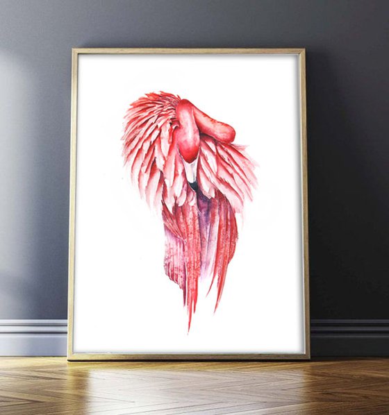 Pink Flamingo, wildlife, bird, watercolour painting