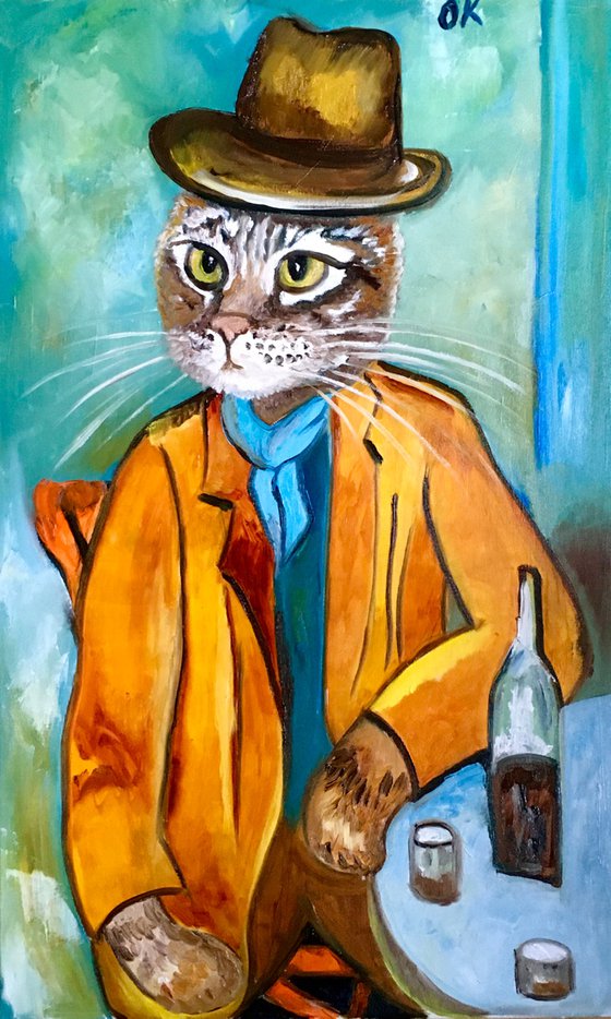 Troy The Cat  With a Wine glass inspired by portrait of Amedeo Clemente Modigliani