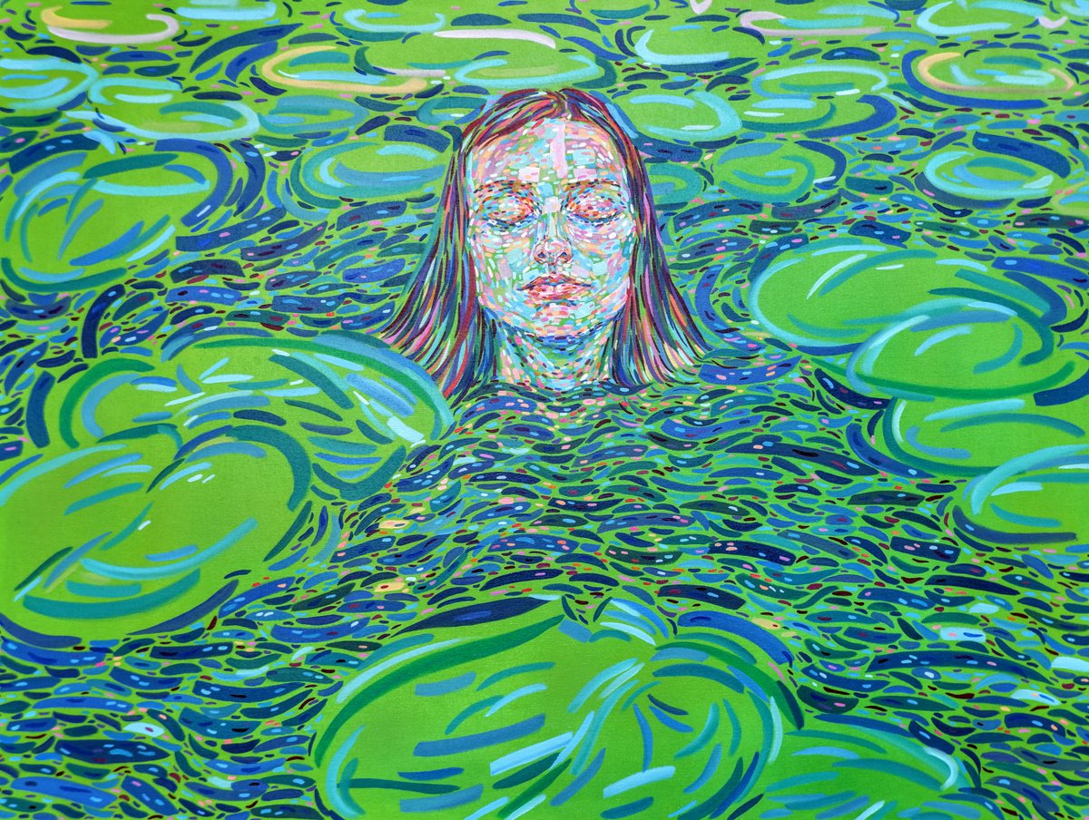 A girl with water lilies by Van Lanigh