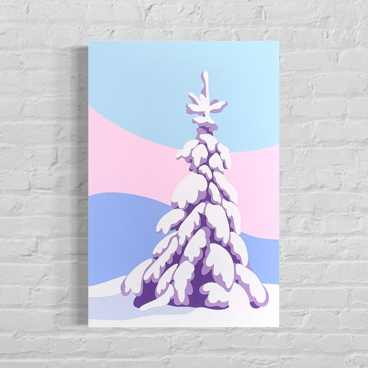 Abstract Landscape Acrylic Painting By Zoe Hattersley, 20 X 30", Snowy Tree In The Alpenglow Winter Landscape, Original Artwork