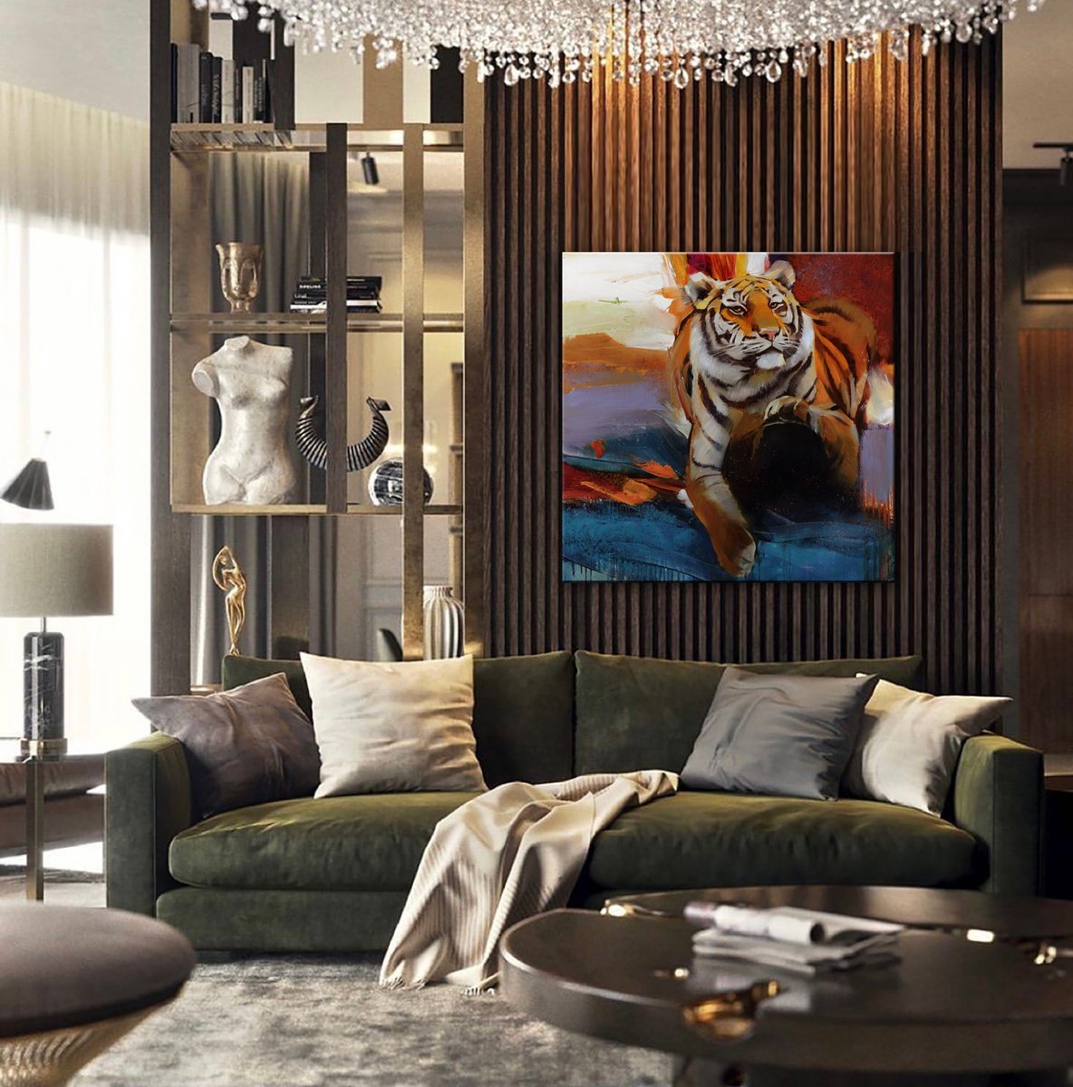 Impressionistic Animal Oil Painting By Tetiana Bond, 31 X 31", The Source, Original Artwork