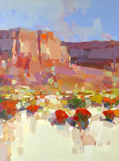 Desert at the Noon, Landscape oil painting, One of a kind, Signed, Handmade artwork by Vahe Yeremyan