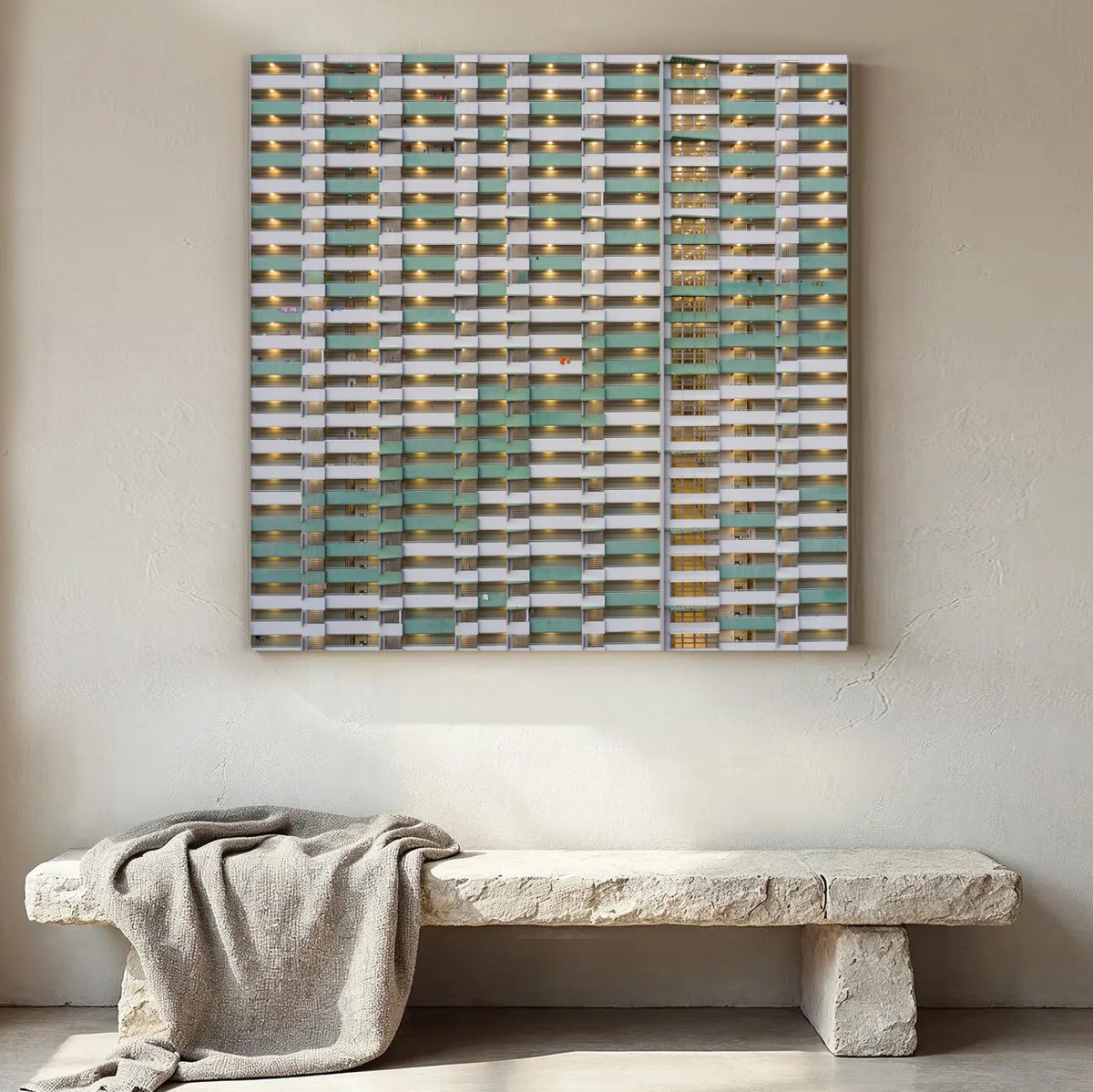 Abstract Cityscapes Photograph By Serge Horta, 32 X 32", Vertical Domino (Night), Original Artwork