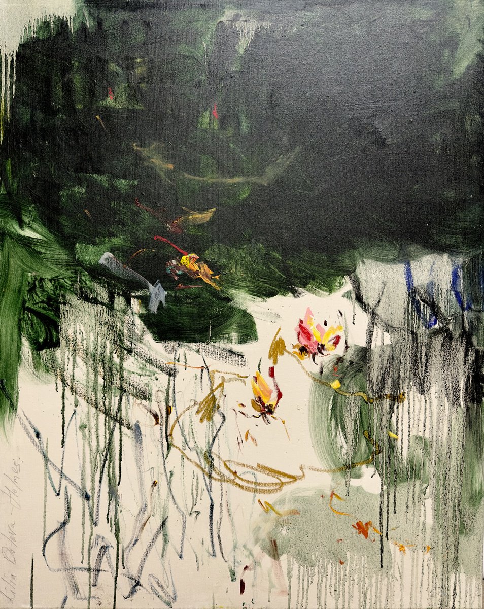 Expressive Landscape Oil Painting By Lilia Orlova-Holmes, 31 X 39", Reflections. Water Lilies, Original Artwork