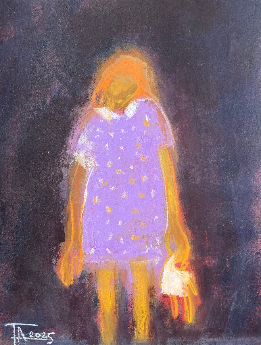 Expressive Portrait Pastel Drawing By Tatjana Auschew, 13 X 17", Girl With A Doll., Original Artwork