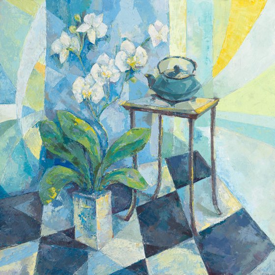 Still Life with Orchids and a Teapot