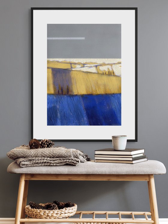 Blue, Ochre and Gray Abstract