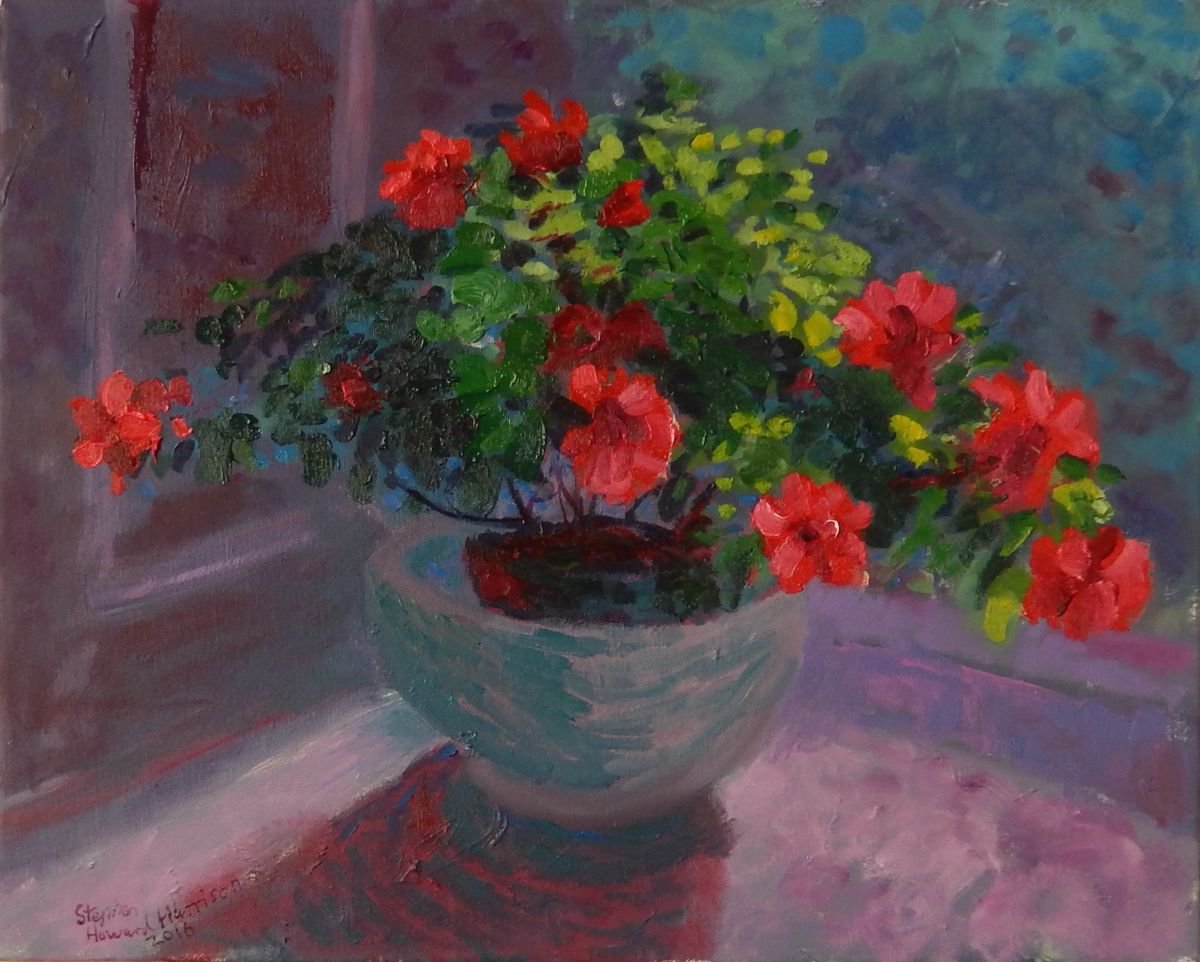 Impressionistic Botanical Oil Painting By Stephen Howard Harrison, 21 X 17", Late Flowering Azalea, Original Artwork