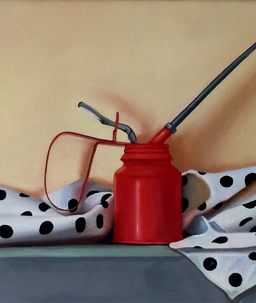 Polka & Red oil can by Priyanka Singh