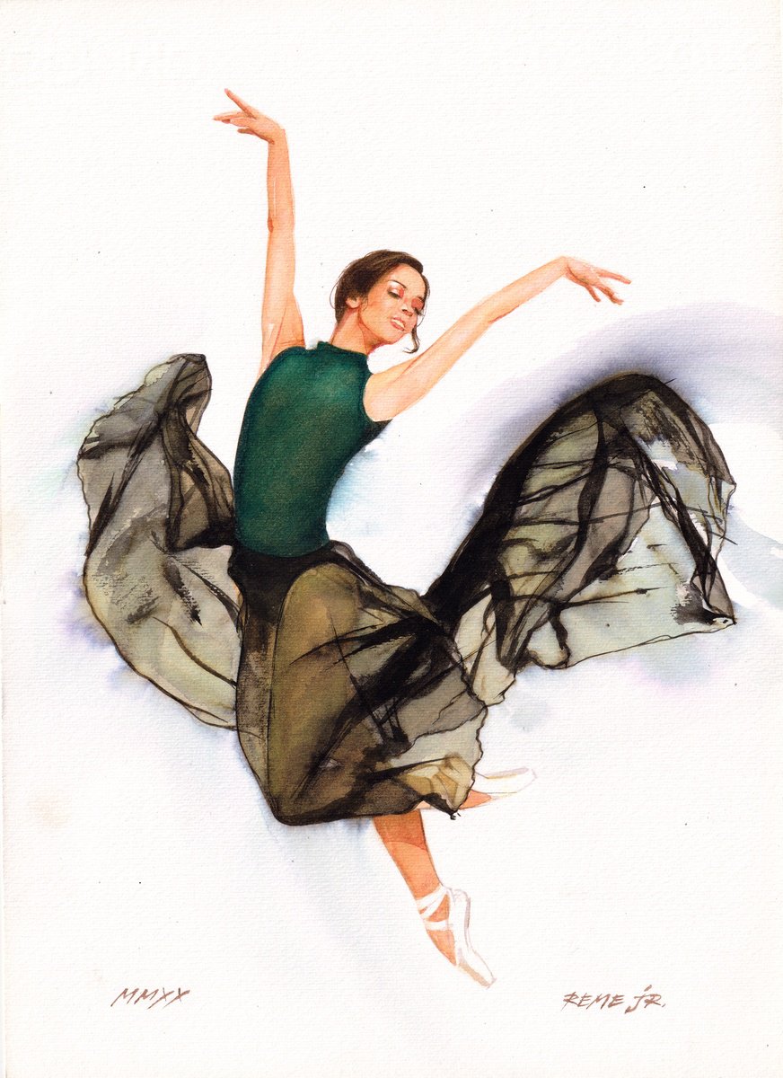 Expressive Portrait Watercolour By Reme Jr., 10 X 14", Ballet Dancer Dxxviii, Original Artwork