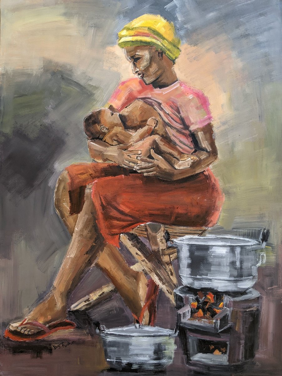 Impressionistic Portrait Acrylic Painting By Bugingo Noah, 24 X 31, Raised Up Right, Original Artwork