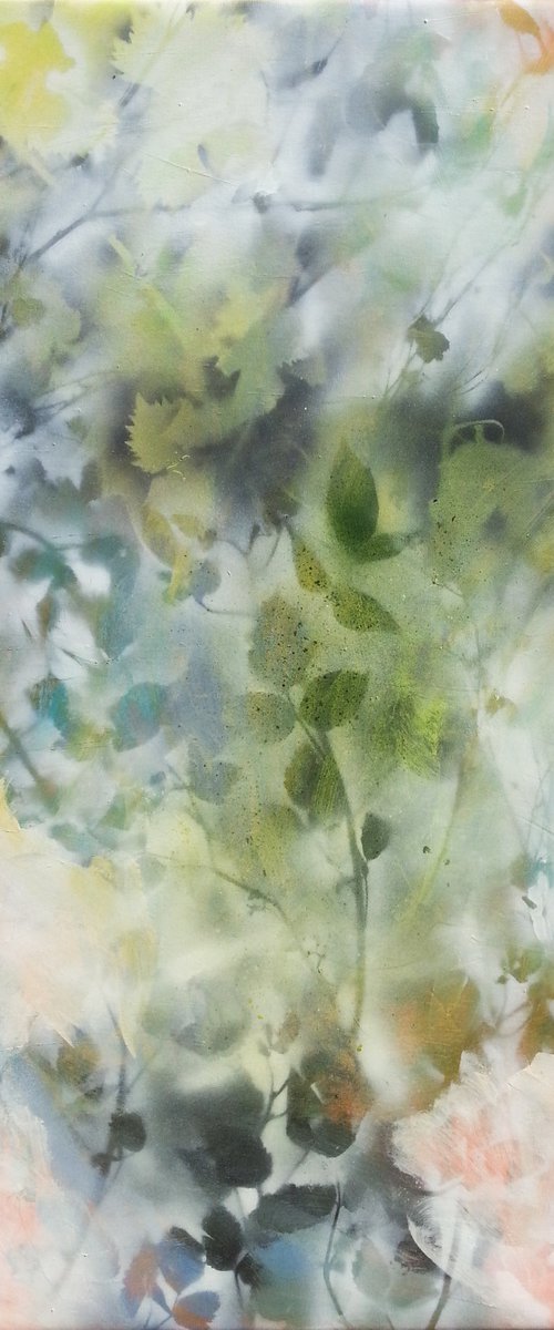 "Abstract foliages n°4" - Floral abstract spray-paint and acrylic by Fabienne Monestier