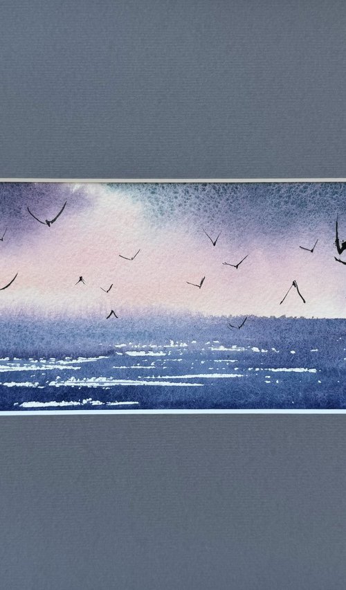 Sunset on the sea. Seagulls by Yuliia Sharapova