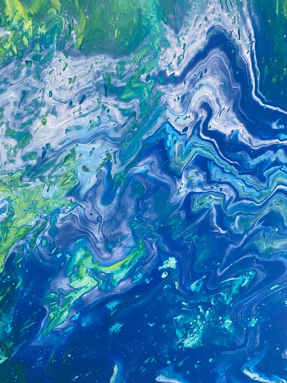 "Atomic Ripple" - Original Abstract PMS Fluid Acrylic Painting on a Recycled Desk Panel - 30 x 18 inches