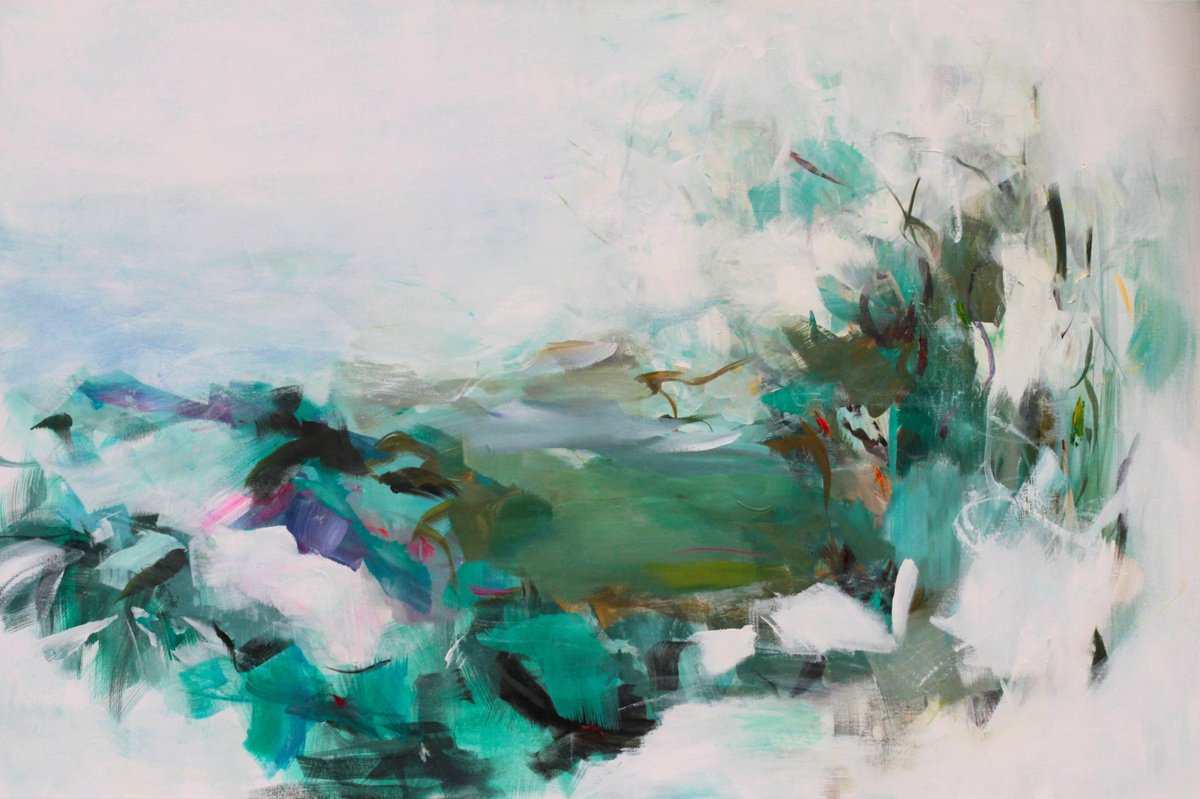 Expressive Landscape Acrylic Painting By Ute Laum, 47 X 31", Winter Wonderland, Original Artwork