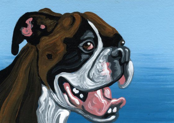 ACEO ATC Original Miniature Painting Boxer Pet Dog Art-Carla Smale