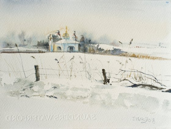 Winter in Sablino. Сhapel on the way to Kolpino