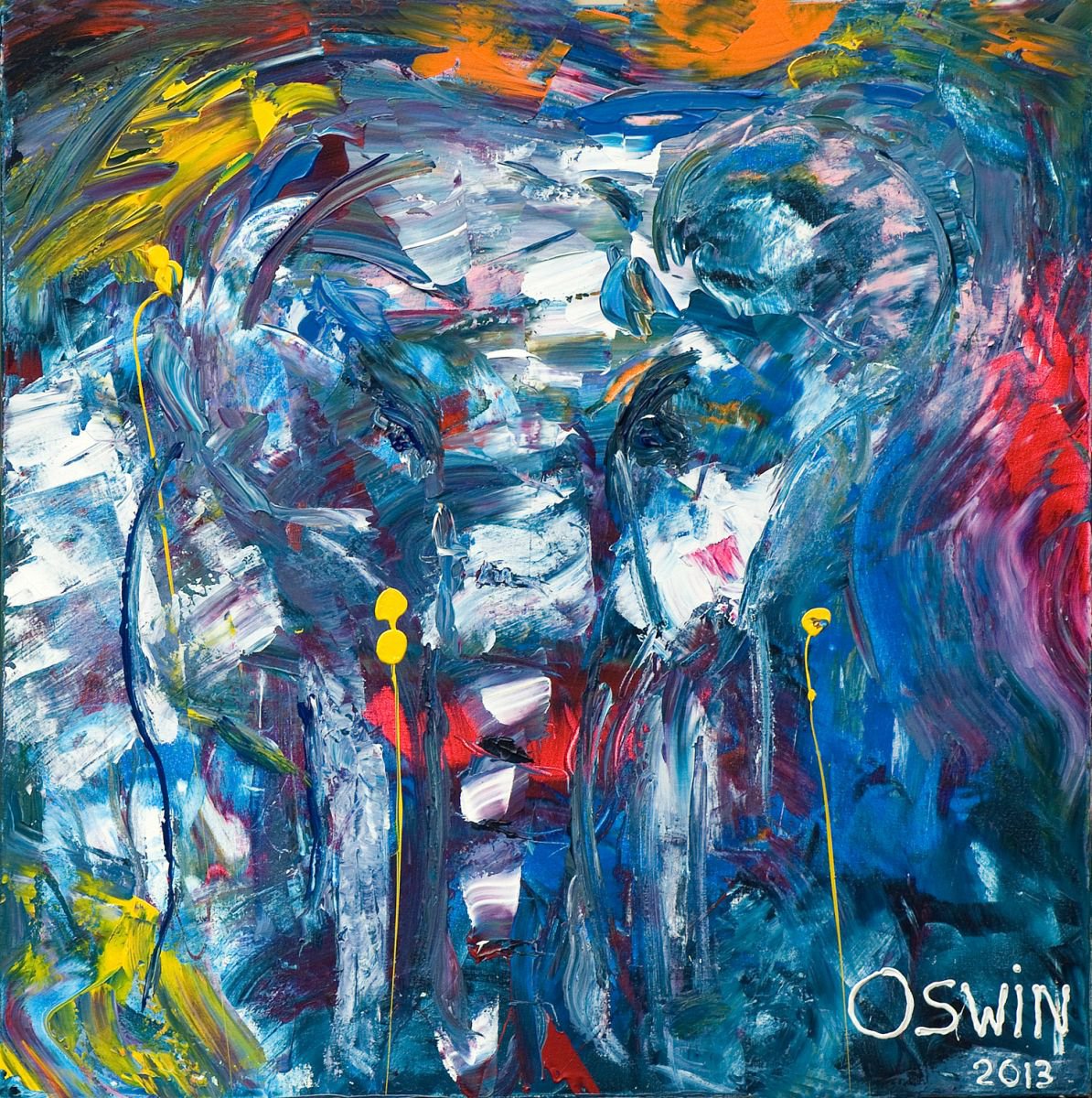 Animals/ Wild life elephant: Late night elephant 80 x 80 cm by Oswin Gesselli by Oswin Gesselli