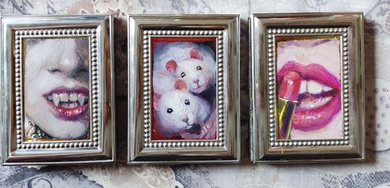 Set: Three Miniatures, oil on cardboard