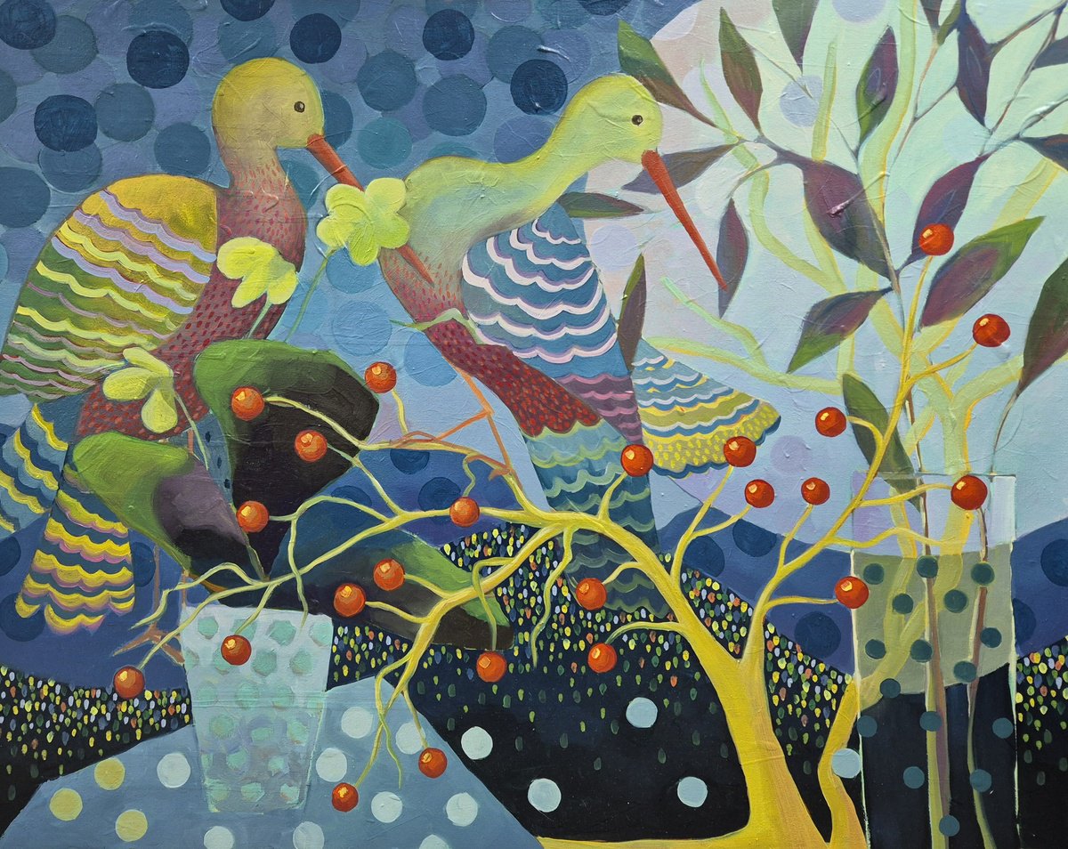 Impressionistic Animal Oil Painting By Gitti Gv, 30 X 24, Those Cherished Cherries, Original Artwork