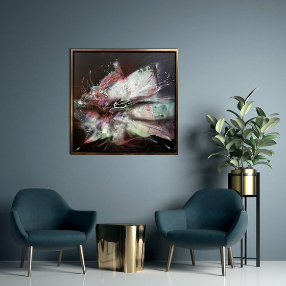 Framed fascinating white spring abstract flower EARINI ORA by master O Kloska