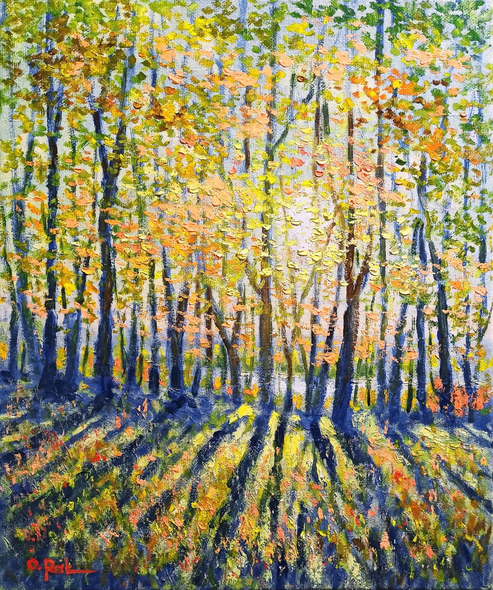 Impressionistic Landscape Oil Painting By Oleh Rak, 20 X 24", Sunny Autumn, Original Artwork