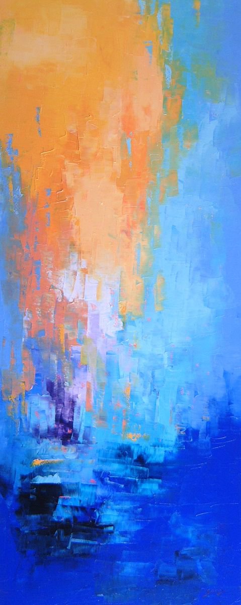 Abstract Landscape Oil Painting By Saroja Van Der Stegen, 17 X 41", Japanese L. Ref:997-40Mm, Original Artwork