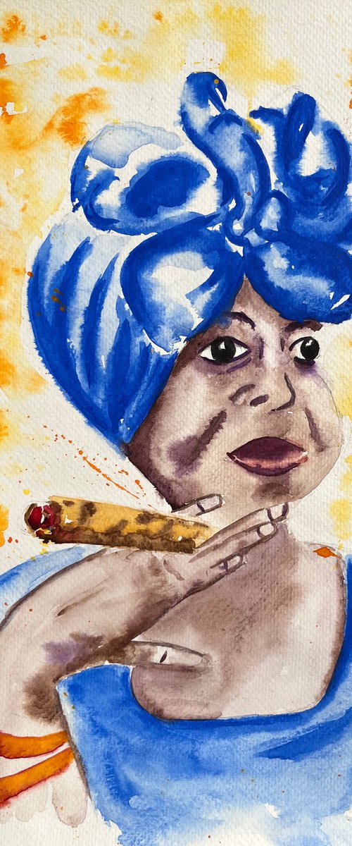 African Woman Original Watercolor Painting by Halyna Kirichenko