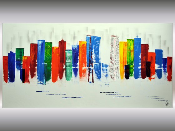 Exciting New York - XXL  abstract acrylic painting Skyline painting canvas wall art rainbow colors
