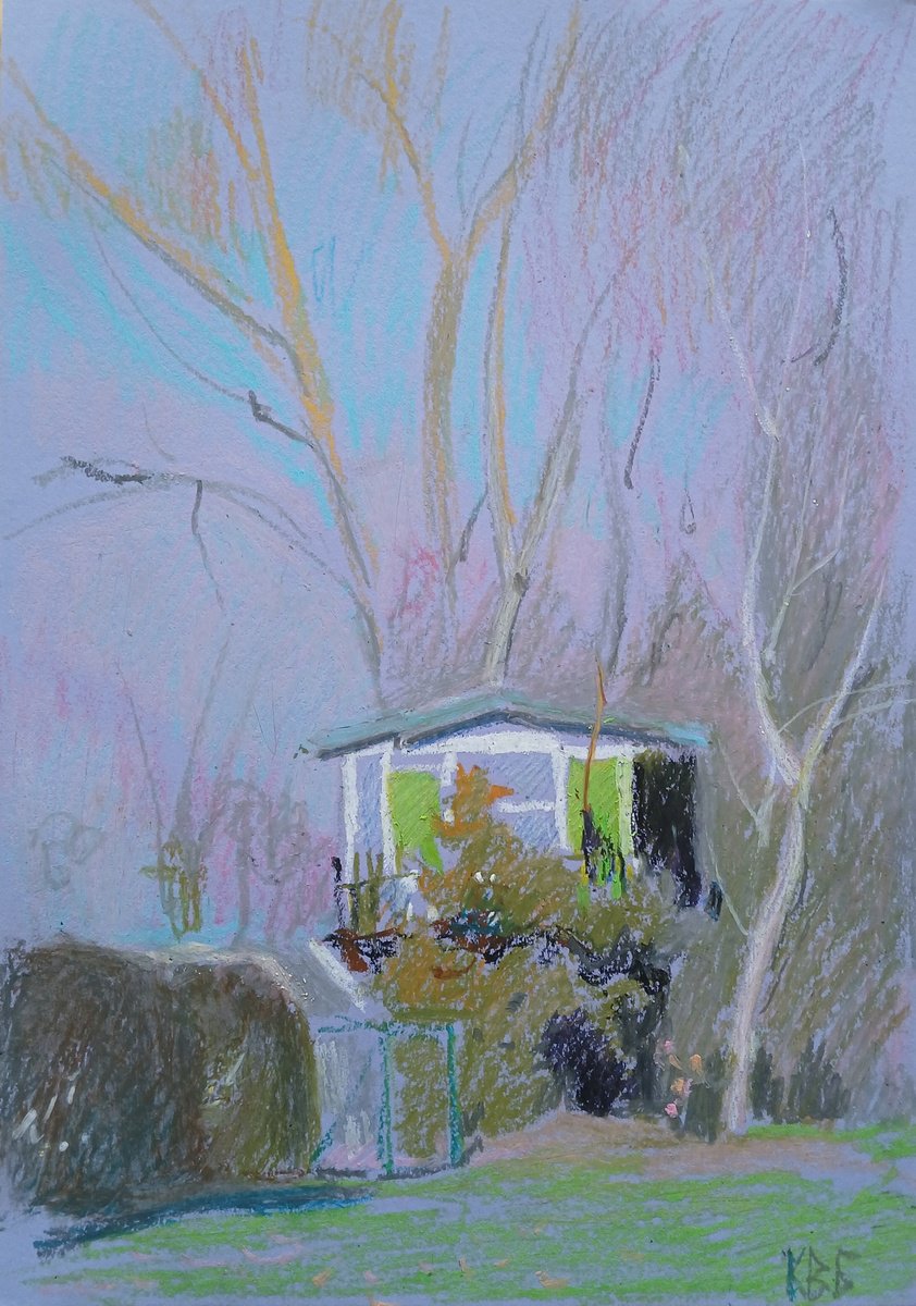 Impressionistic Landscape Pastel Drawing By Vasyl Koval, 9 X 13", Treehouse, Original Artwork