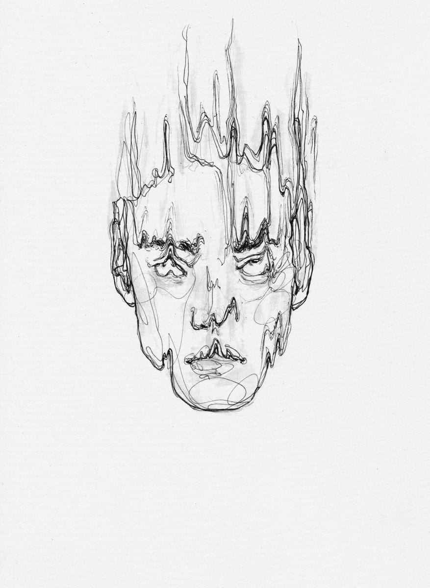 Expressive Portrait Ink Drawing By Doriana Popa, 8 X 11, Slither, Original Artwork