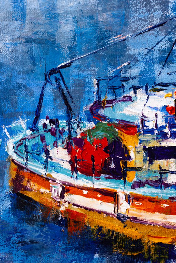 "Boats in the harbor", seascape