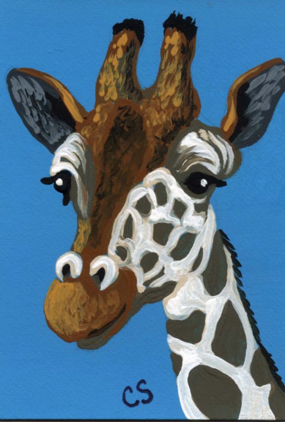 ACEO ATC Original Painting Giraffe Wildlife Art-Carla Smale