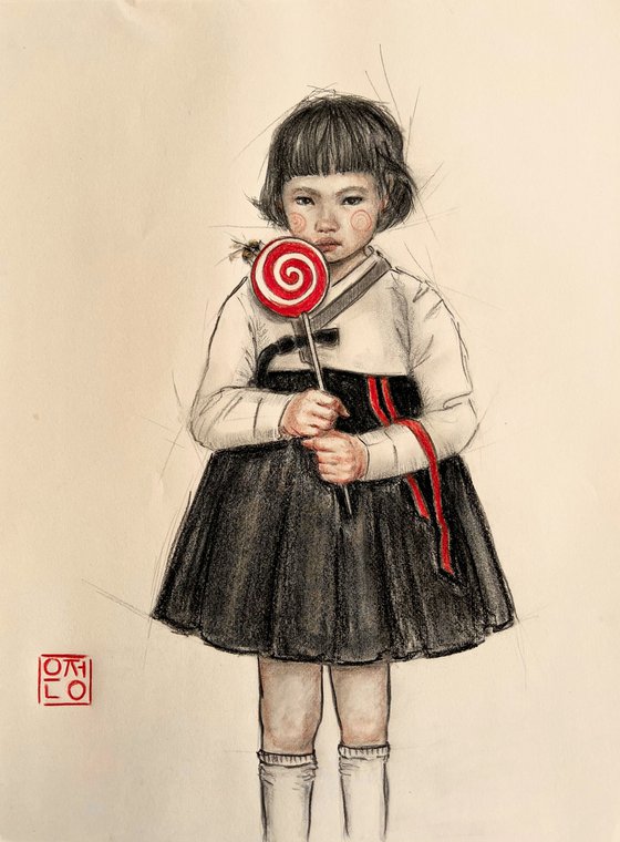 Pencil sketch of Korean girl
