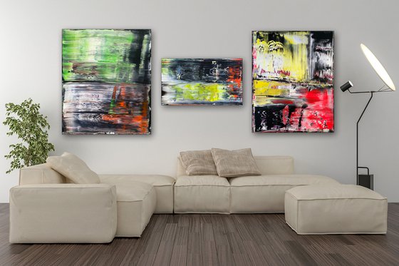 "Bridging The Gap" - Save As A Series - Original PMS Large Abstract Triptych Acrylic Paintings On Hand Stretched and Gallery Wrap Canvas - 86" x 36"