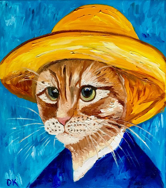 Cat La Vincent Van Gogh inspired by his self portrait in a straw  hat