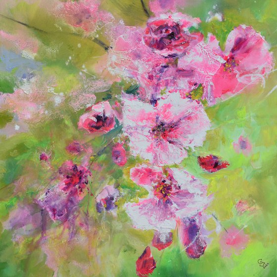 " Cherry Flowers in Light Greens "  SPECIAL PRICE !!!