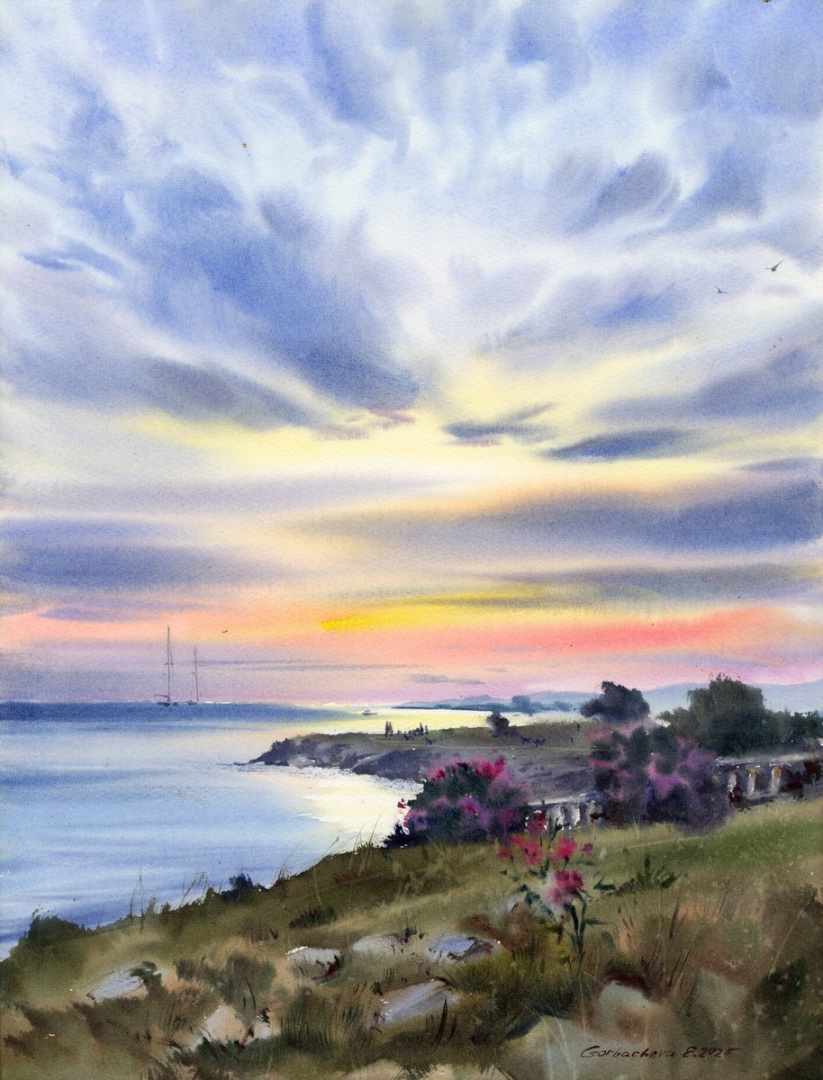 Impressionistic Watercolour , Evening Breath Of Cyprus By Eugenia Gorbacheva, 12 X 16, Artwork For Sale On Artfinder