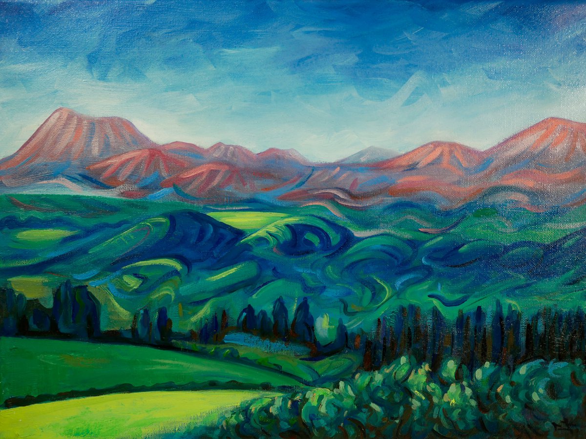 Expressive Landscape Oil Painting By Lionel Le Jeune, 16 X 12", Chai?ne Des Volcans D