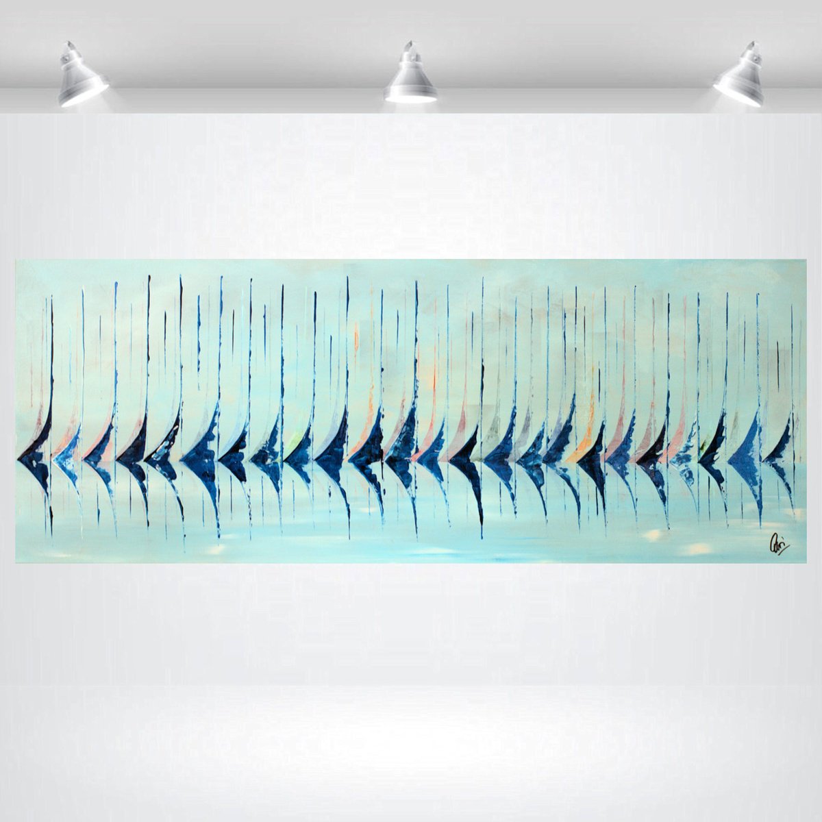Abstract Acrylic Painting By Edelgard Schroer, 51 X 20, Sailing Rhythm, Original Artwork