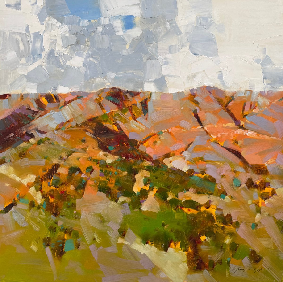 Impressionistic Landscape Oil Painting By Vahe Yeremyan, 34 X 34", Montecito View, Original Artwork