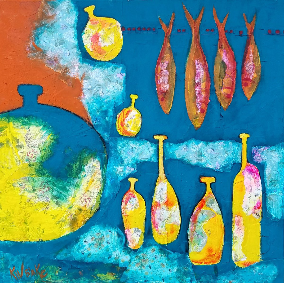 Impressionistic Still Life Painting By Kevin Blake, 20 X 20", Dried Fish (Iii), Original Artwork