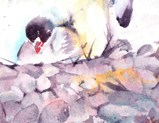 Penguin painting, Penguin and chick, Original Watercolour, Watercolor, Gentoo